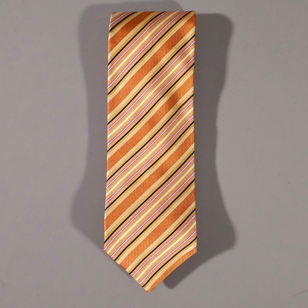 Versace Necktie Mens OS Orange Striped Silk Medusa Logo Made in Italy